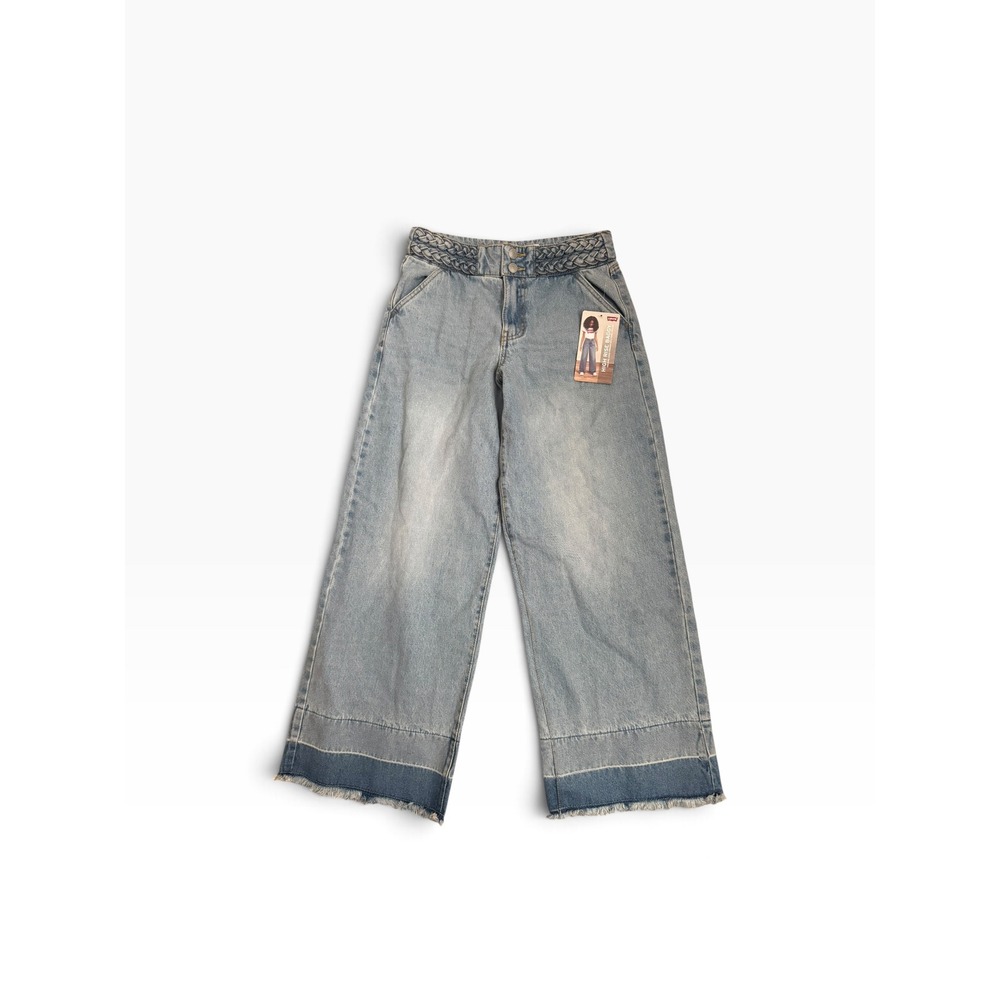 Levis Girls High Rise Baggy Jeans Light Wash Braided Waist Raw Hem Size 14 NEW